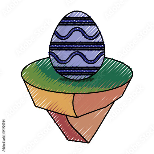 colored  easter egg with lines and curved lines   on piece land  doodle over white background vector illustratiion