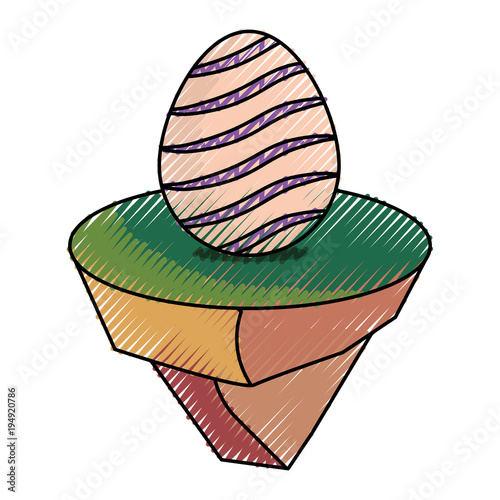 colored  easter egg with lines and curved lines   on piece land  doodle over white background vecor illustratiion