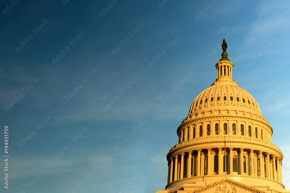 The United States Capitol building at sunrise, Background, Washington DC