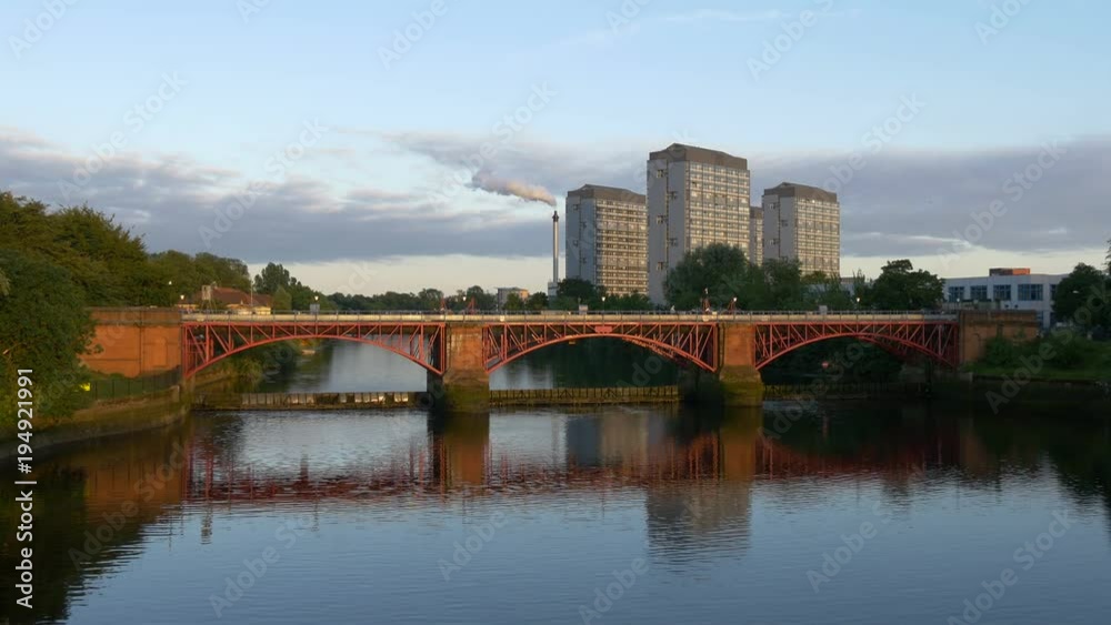 A red bridge over River Clyde in Glasgow A red bridge over River Clyde in Glasgow