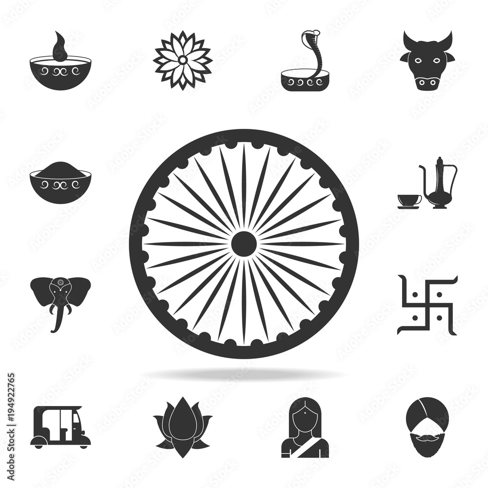 Ashoka Wheel Indian Symbol Icon Detailed Set Of Indian Culture Icons 