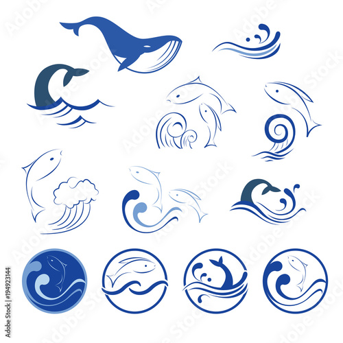 The whale, fish and sea icons
