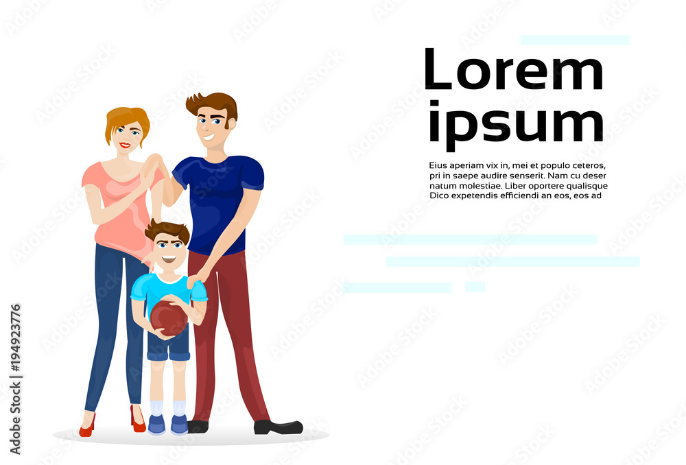 Cute Family Parents And Son Isolated On White Background With Copy Space Flat Vector Illustration Cute Family Parents And Son Isolated On White Background With Copy Space Flat Vector Illustration