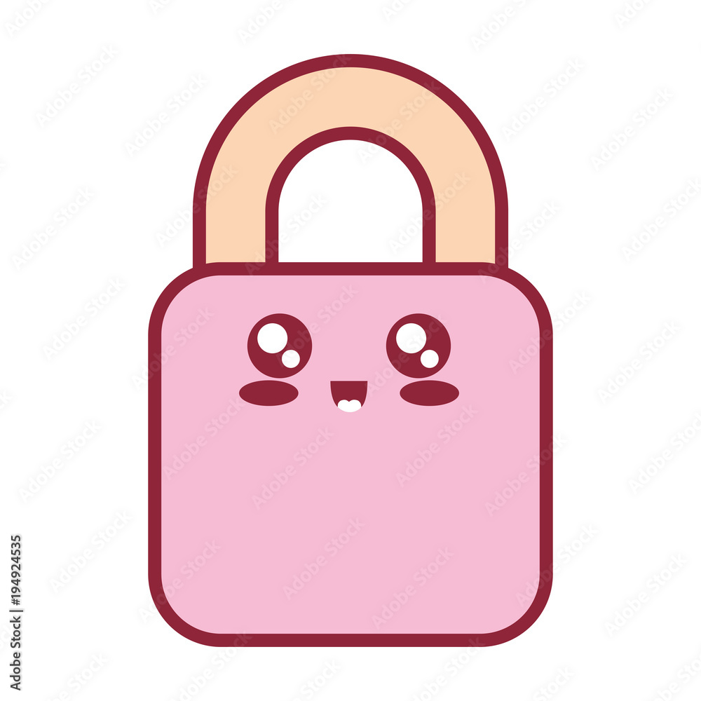 flat line colored kawaii padlock over white background vector illustration flat line colored kawaii padlock over white background vector illustration