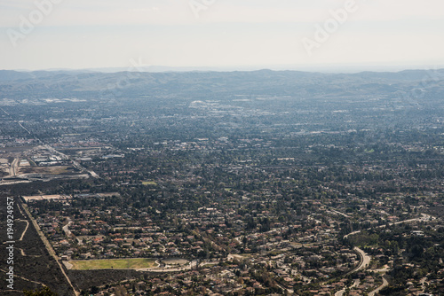 Aerial View of the City of Claremont  Ontario  Upland  Rancho Cucamonga  Montclair  and Pomona from Potato Mountain  Mount Baldy  California