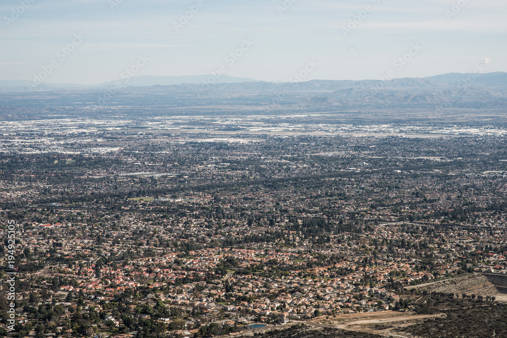 Aerial View of the City of Claremont, Ontario, Upland, Rancho Cucamonga, Montclair, and Pomona from Potato Mountain, Mount Baldy, California