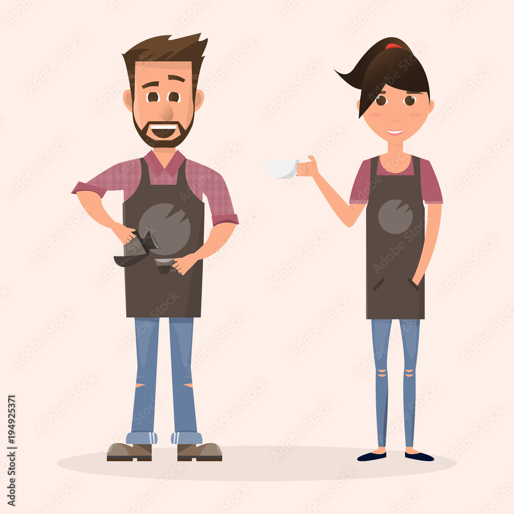 friendly barista in front of coffee machine in a coffee shop friendly barista in front of coffee machine in a coffee shop