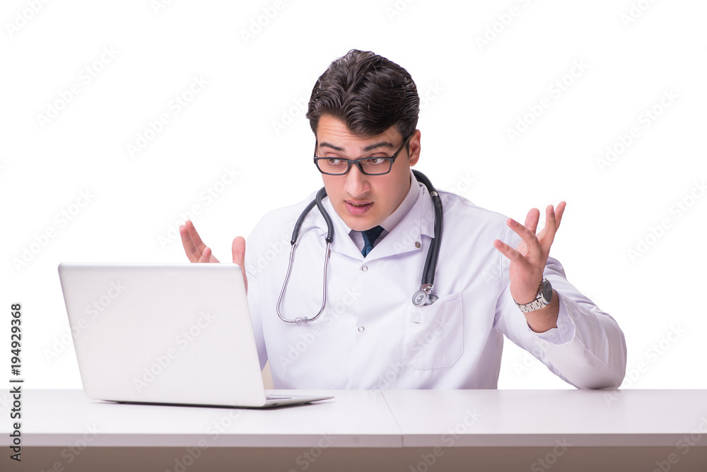 Doctor in telemediine mhealth concept on white Doctor in telemediine mhealth concept on white