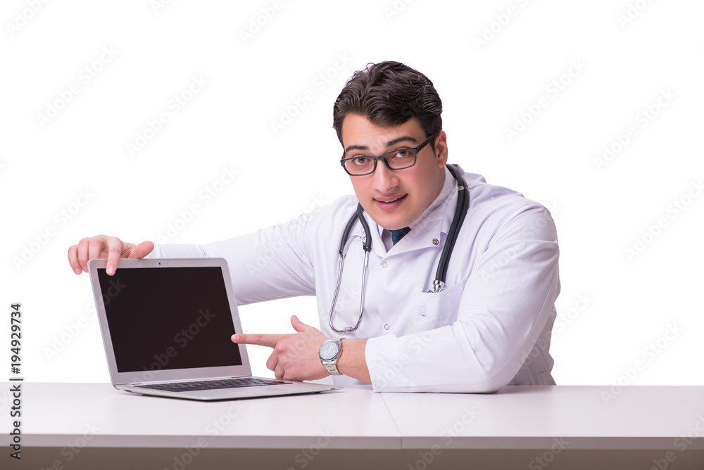 Doctor in telemediine mhealth concept on white Doctor in telemediine mhealth concept on white