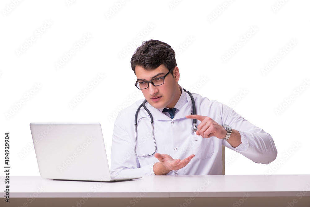 Doctor in telemediine mhealth concept on white Doctor in telemediine mhealth concept on white