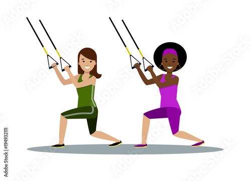 Happy multiethnic women training in gym