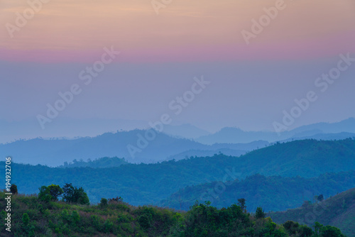 Mountain view with foggy environment