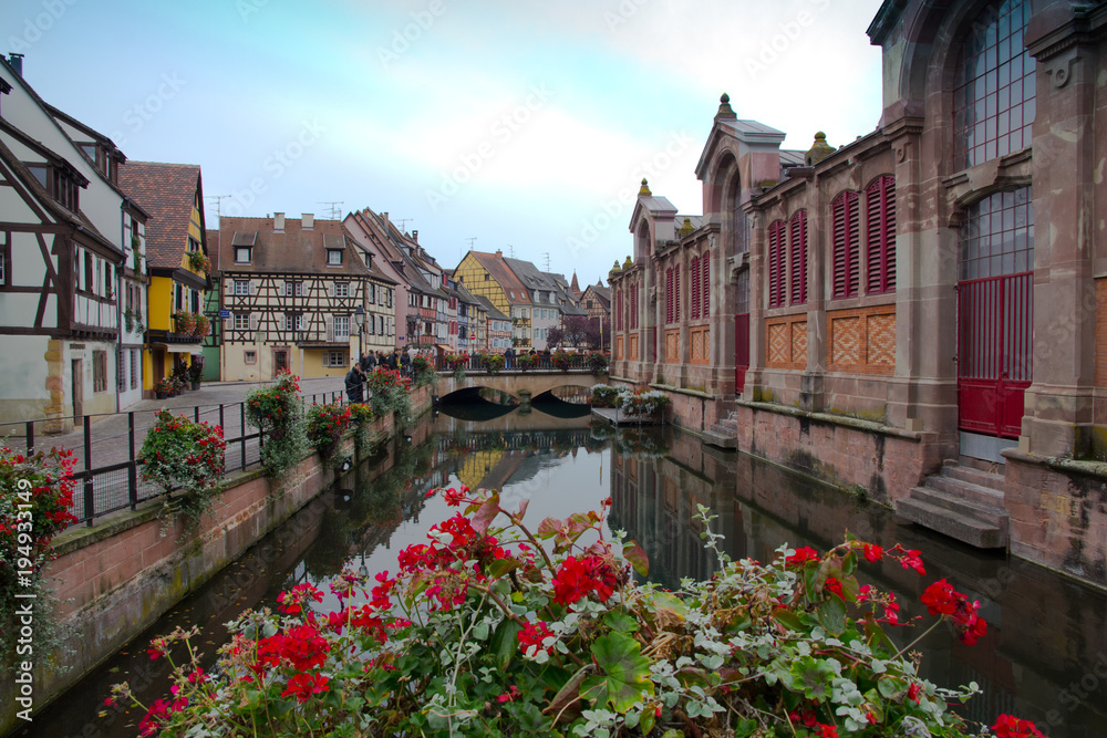 Beautiful romantic scenery of house and canal in Colmar France 