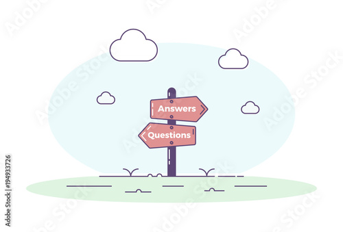 Signpost illustrating questions and answers concept. Vector illustration design for QA assistance