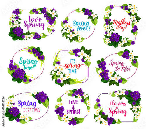 Flower blosoom frame icon of spring holiday design