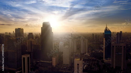 Aerial view of Jakarta Central Business District area at sunrise