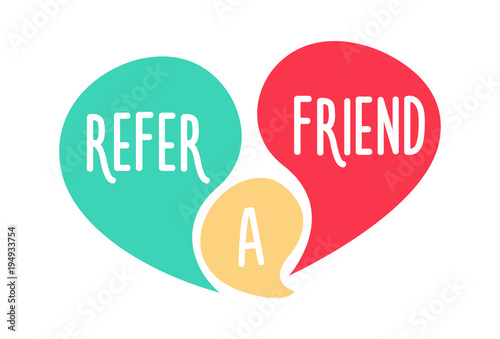 Doodle speech bubbles with Refer a Friend message. Vector hand drawn icon design