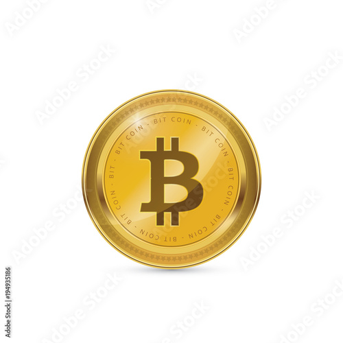 Bitcoin. Physical bit coin. Digital currency. Cryptocurrency. Golden coin with bitcoin symbol isolated on white background