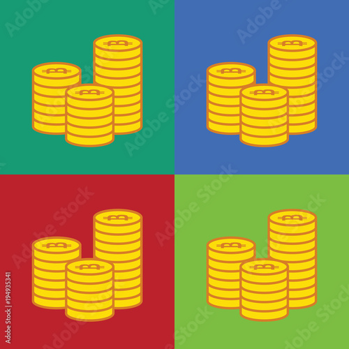 Golden Bitcoins and New Virtual money concept, 3d rendering isolated on white background. Stacks of many gold coins with icon