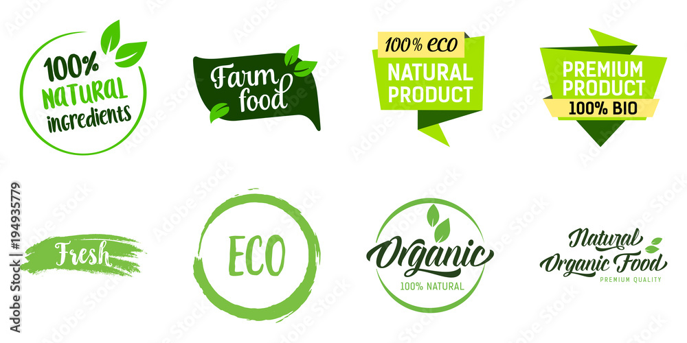 Natural Organic Food Lettering Set - obrazy, fototapety, plakaty 
