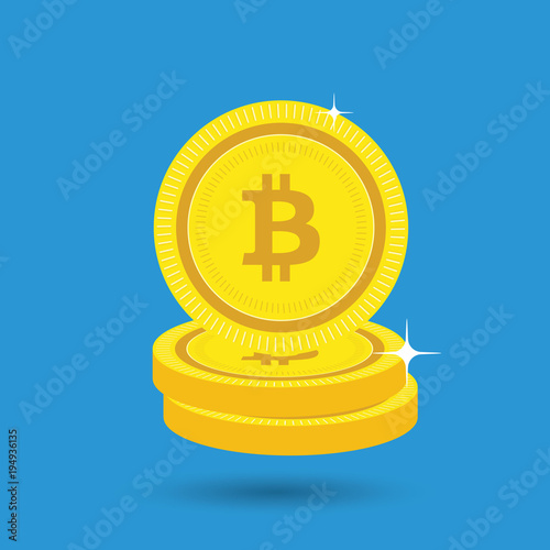 Golden Bitcoins and New Virtual money concept, 3d rendering isolated on white background. Stacks of many gold coins with icon