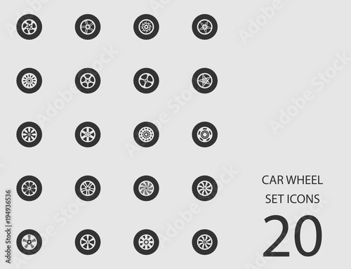 Car wheel set of flat icons. Vector illustration