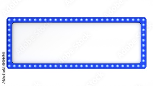 Blue Marquee light board sign retro on white background. 3d rendering