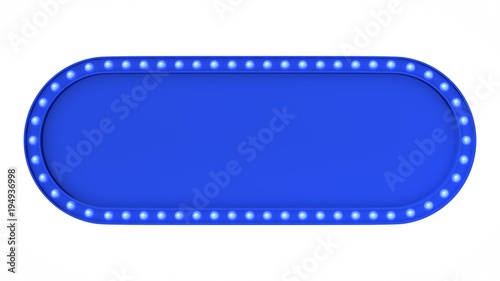 Blue Marquee light board sign retro on white background. 3d rendering