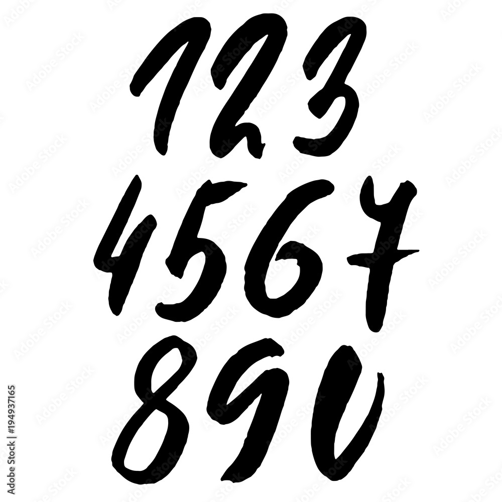 Set of calligraphic ink numbers. Textured brush lettering. Vector illustration. Set of calligraphic ink numbers. Textured brush lettering. Vector illustration.