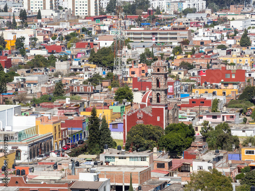 Mexican town with colorful buildings and church, cathedral