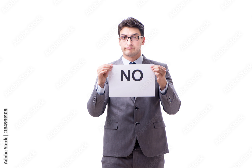 Businessman in negative no answer isolated on white background