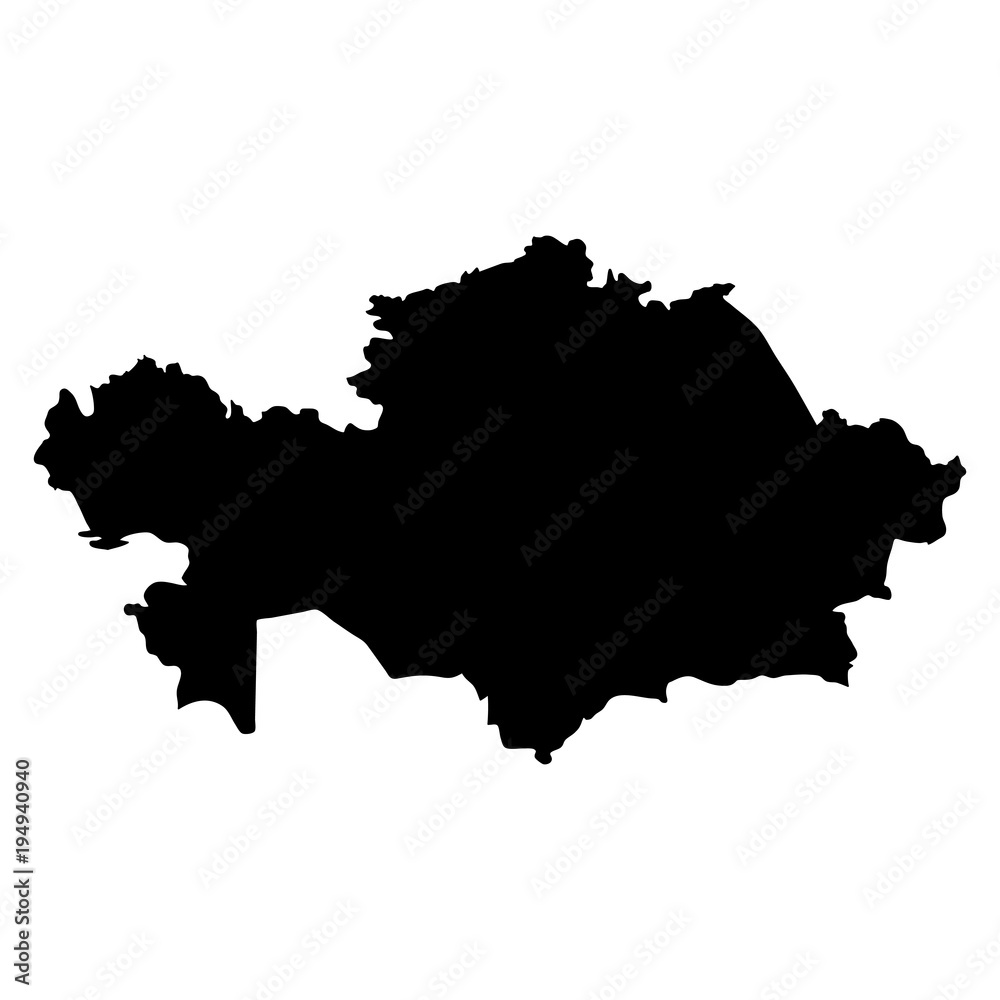 black silhouette country borders map of Kazakhstan on white background of vector illustration