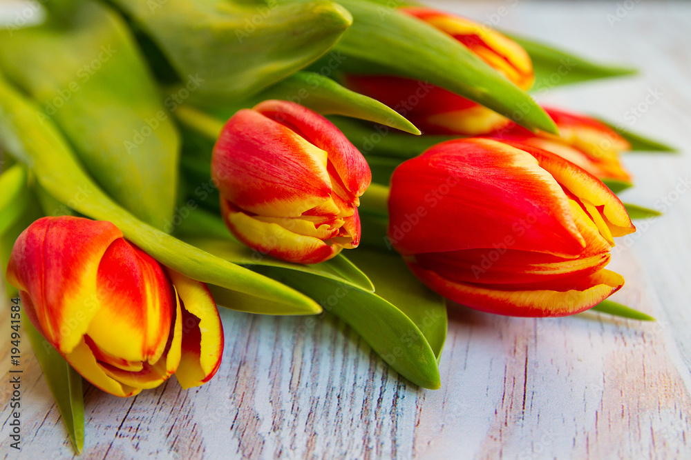 Bouquet of red-yellow tulips