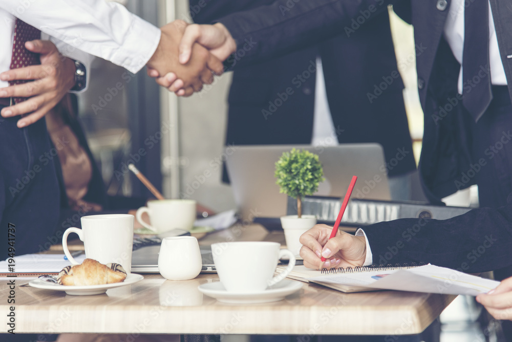 Business Marketing Team Collaborate in office. Group of people meeting working together.Marketing communications strategy business office.Business Teamwork conference meeting outside.Business Concept