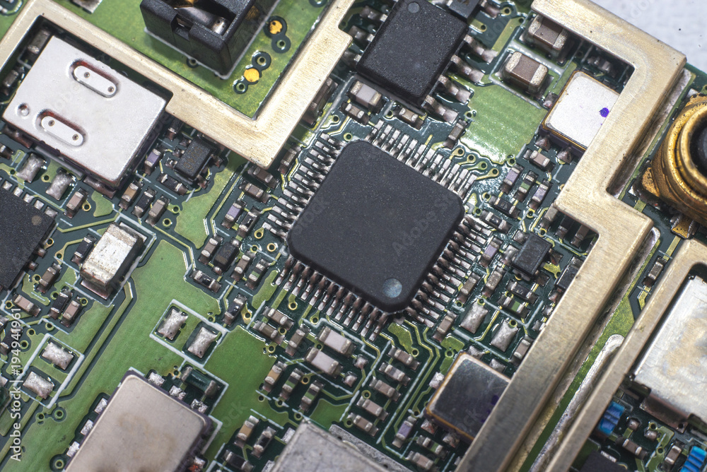 Closeup circuit board with electronic components