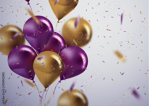 celebration and party background with colorful flying balloons,confetti glitters for event and holiday poster.Vector illustration.