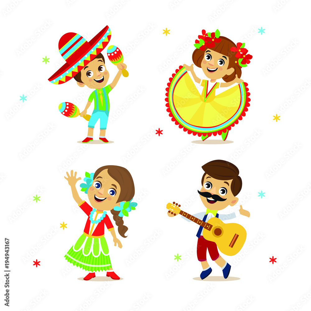 Cinco De Mayo Party Set of character. Happy mexican costume wearing boy and  girl. Vector illustration Stock Vector | Adobe Stock