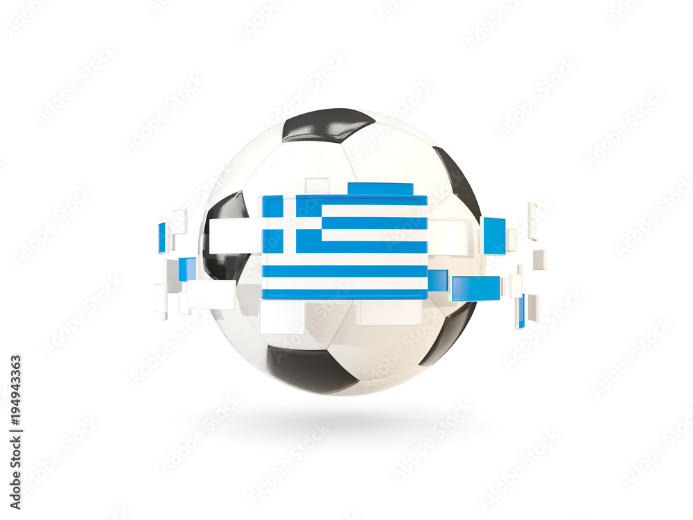 Soccer ball with line of flags. Flag of greece Soccer ball with line of flags. Flag of greece