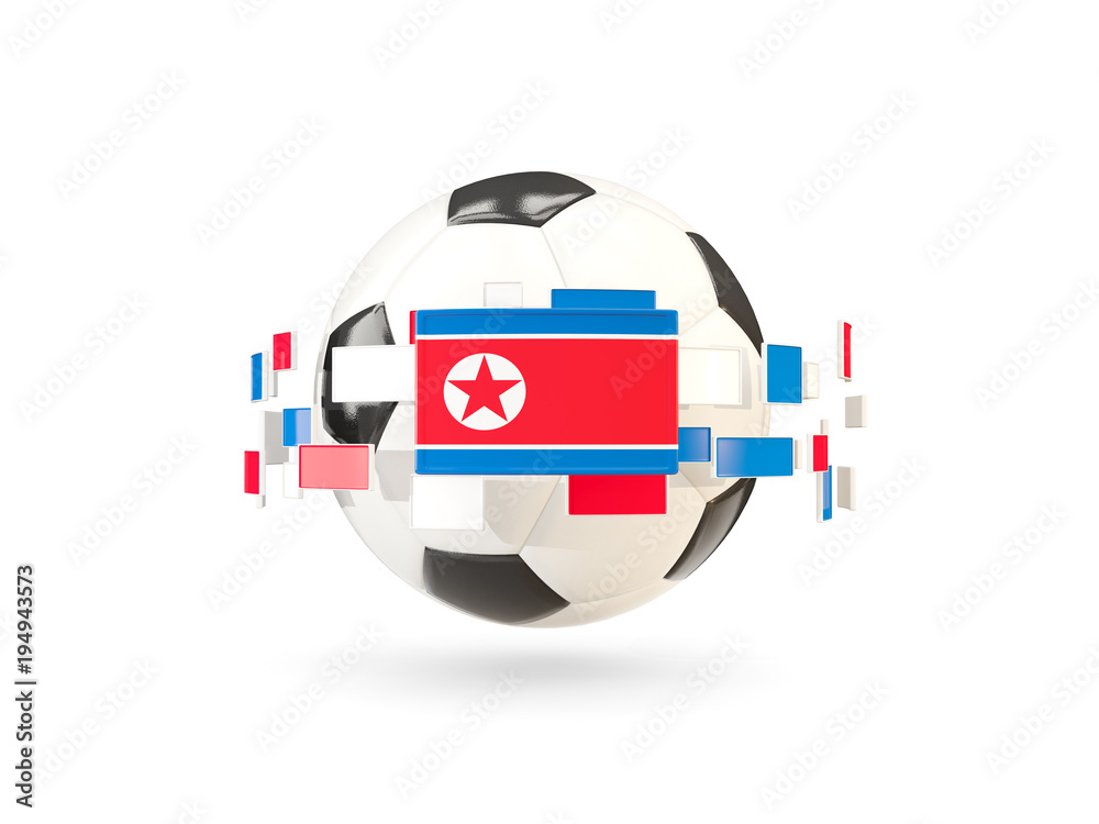 Soccer ball with line of flags. Flag of korea north Soccer ball with line of flags. Flag of korea north