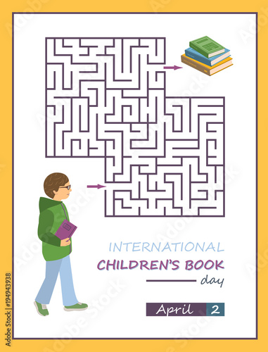 International children's book day poster, maze labyrinth game