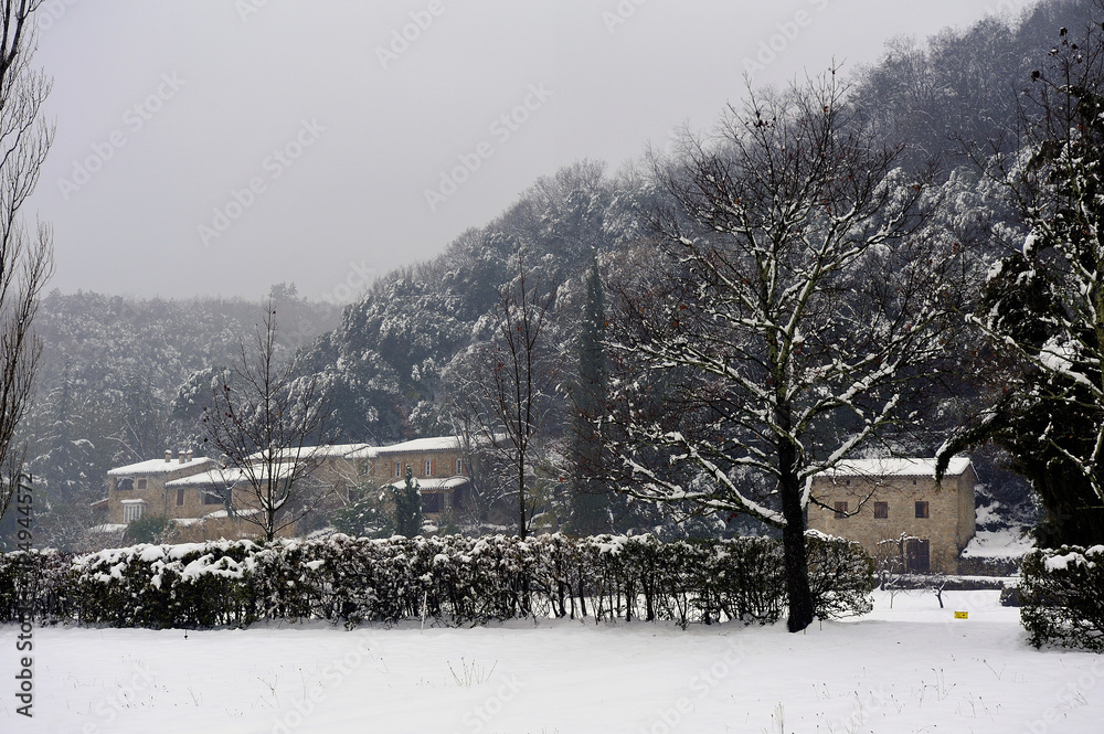 Snowy landscape in the French Cevennes region