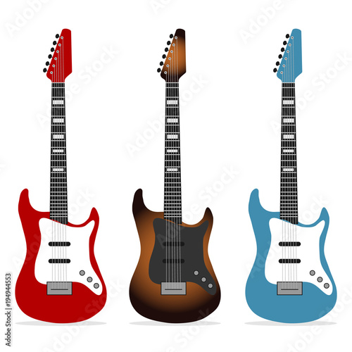 Electric guitar, a set of realistic electric guitars.