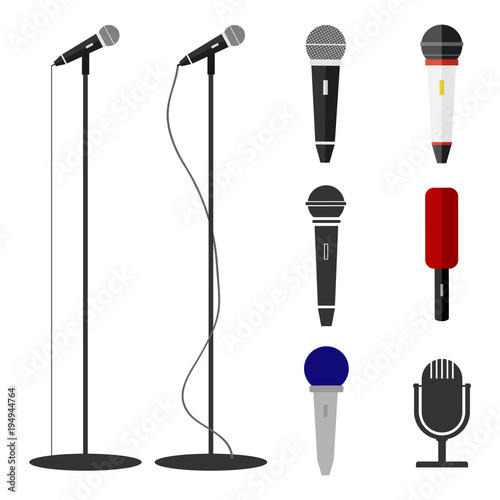 Microphones, a set of microphones. Standing microphone.