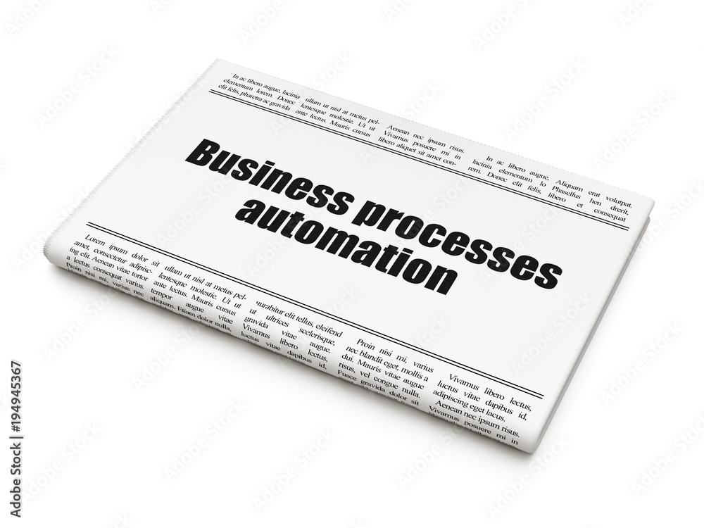 Obraz premium Finance concept: newspaper headline Business Processes Automation on White background, 3D rendering