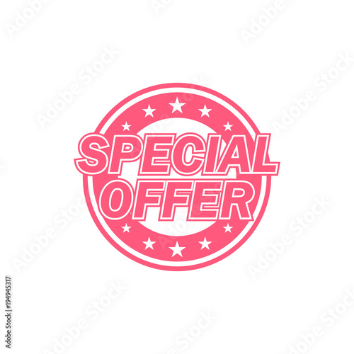 Special offer label. Red color, isolated on white.