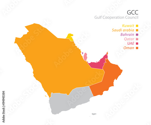 Map of the Gulf Cooperation Council (GCC)'s members. Vector