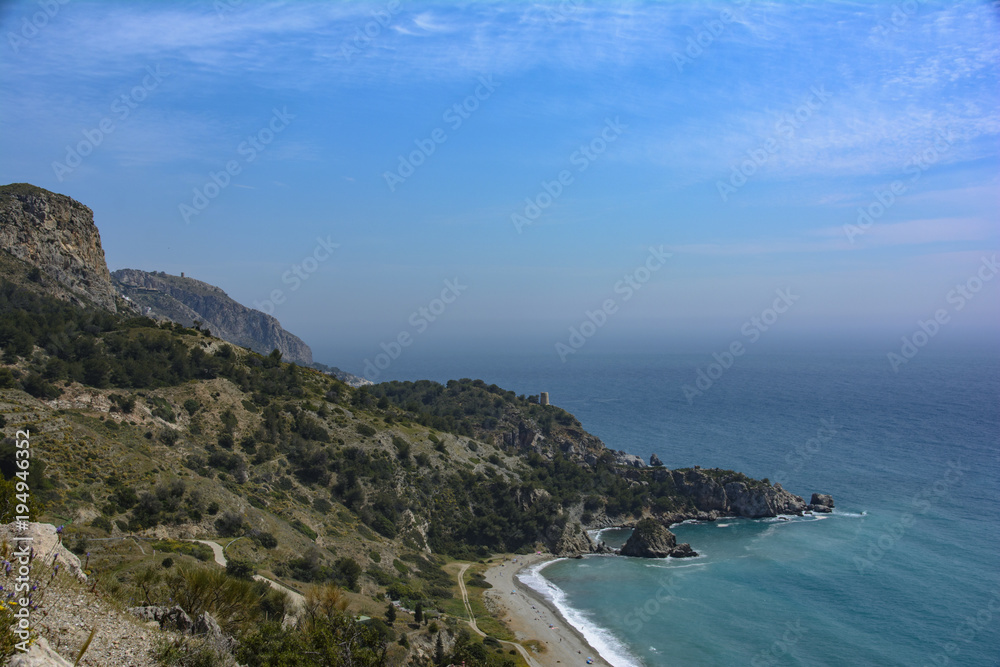 rocky coastline with cliffs in the Mediterranean Sea