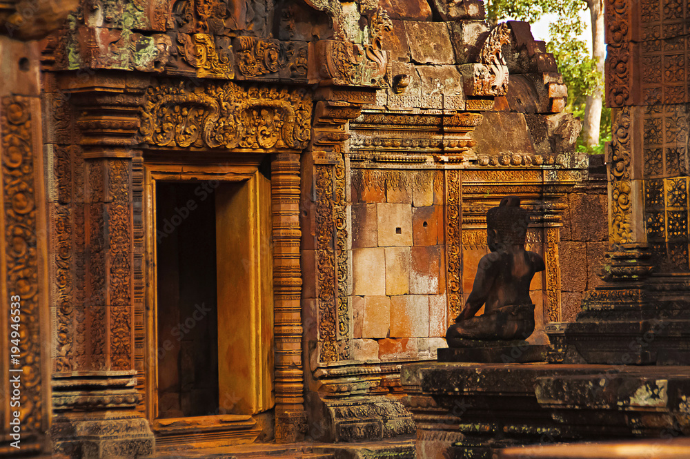 Banteay Srei temple, Angkor, Cambodia. The citadel of women, this temple contains the finest, most intricate carvings to be found in Angkor