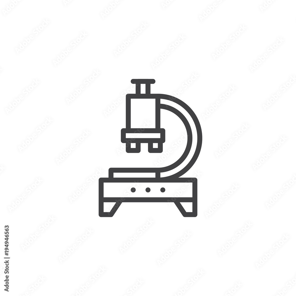 Microscope, research outline icon. linear style sign for mobile concept and web design. Laboratory equipment simple line vector icon. Symbol, logo illustration.