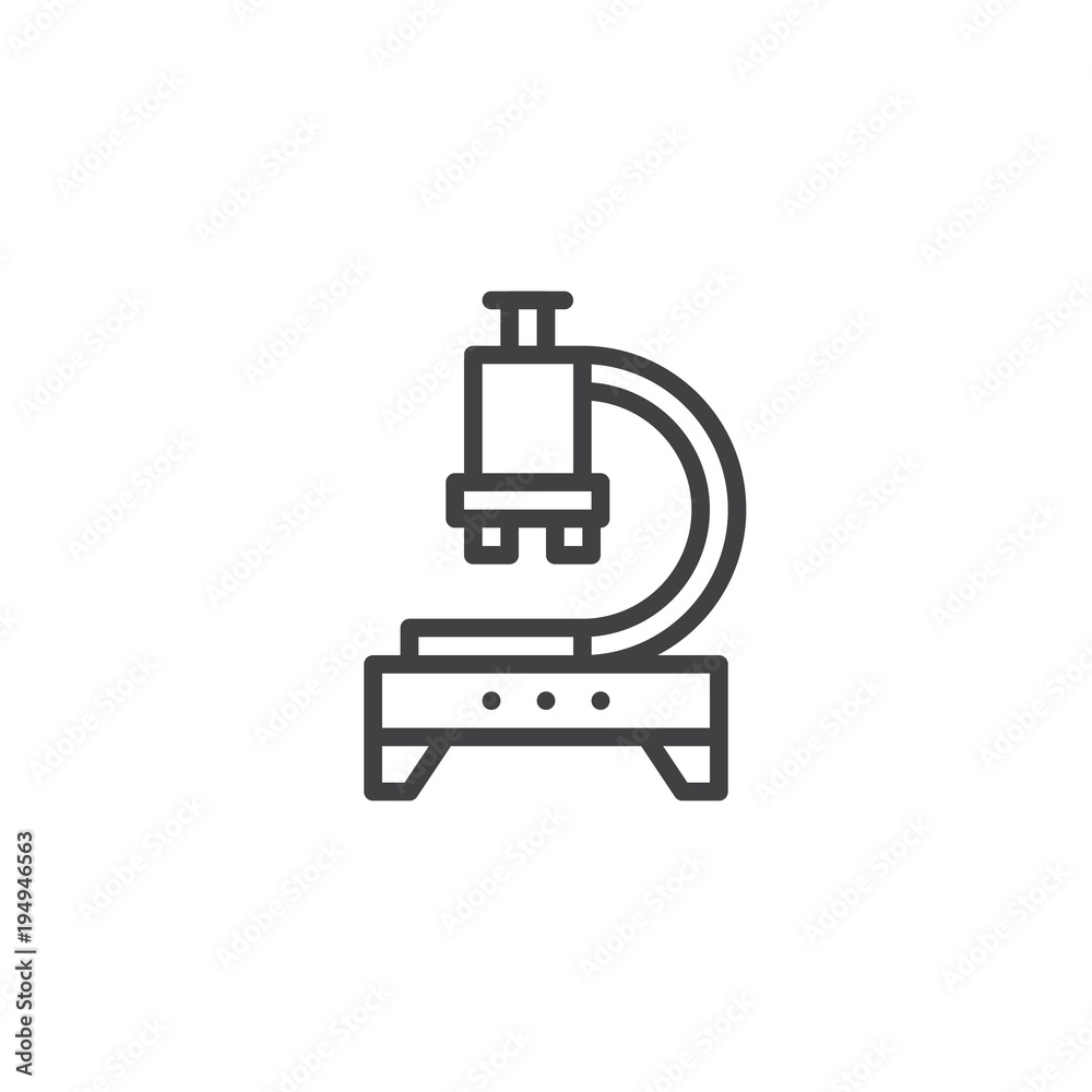 Microscope, research outline icon. linear style sign for mobile concept and web design. Laboratory equipment simple line vector icon. Symbol, logo illustration. Microscope, research outline icon. linear style sign for mobile concept and web design. Laboratory equipment simple line vector icon. Symbol, logo illustration.